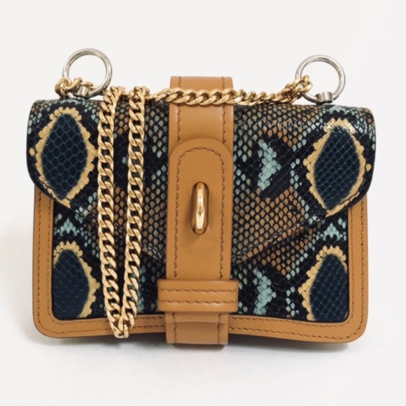 Chloe Mini Aby Chain Snake Python Print Brown Leather Shoulder Bag - Picture 9 of 15